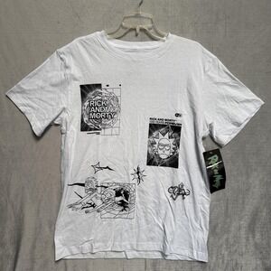 Rick And Morty Shirt Mens Large White Graphic Tee Adult Swim Cartoon TV Print